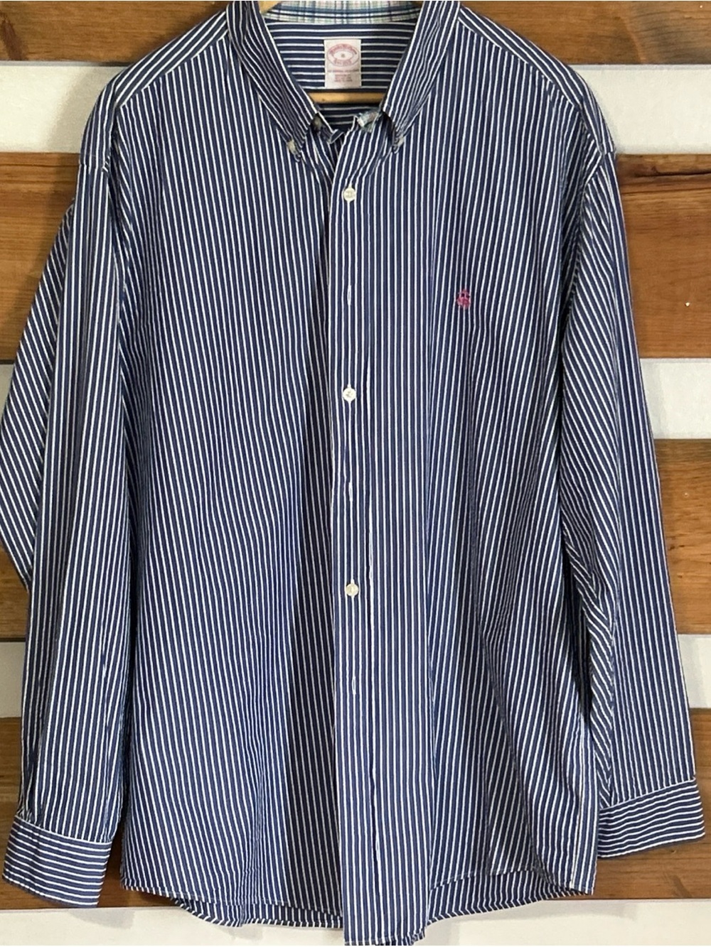 Brooks Brothers Blue White Striped Men's XL Long Sleeve Button Down Regular Fit